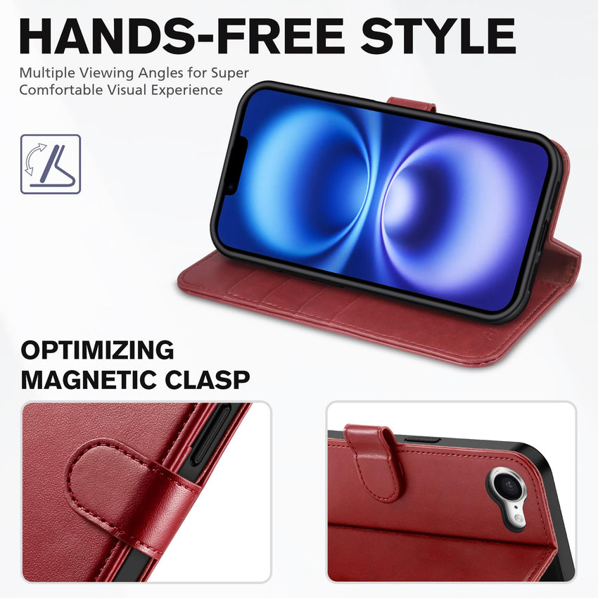 iPhone 16e, [RFID Blocking] 4 Card Holder Kickstand [Shockproof TPU Inner Case] PU Leather Magnetic Closure Protective Cover Compatible with iPhone 16e 6.1" 2025, Black - 7DAY'S