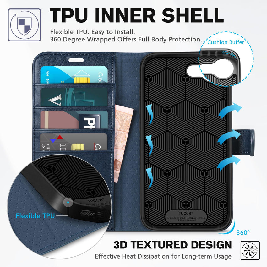 iPhone 16e, [RFID Blocking] 4 Card Holder Kickstand [Shockproof TPU Inner Case] PU Leather Magnetic Closure Protective Cover Compatible with iPhone 16e 6.1" 2025, Black - 7DAY'S