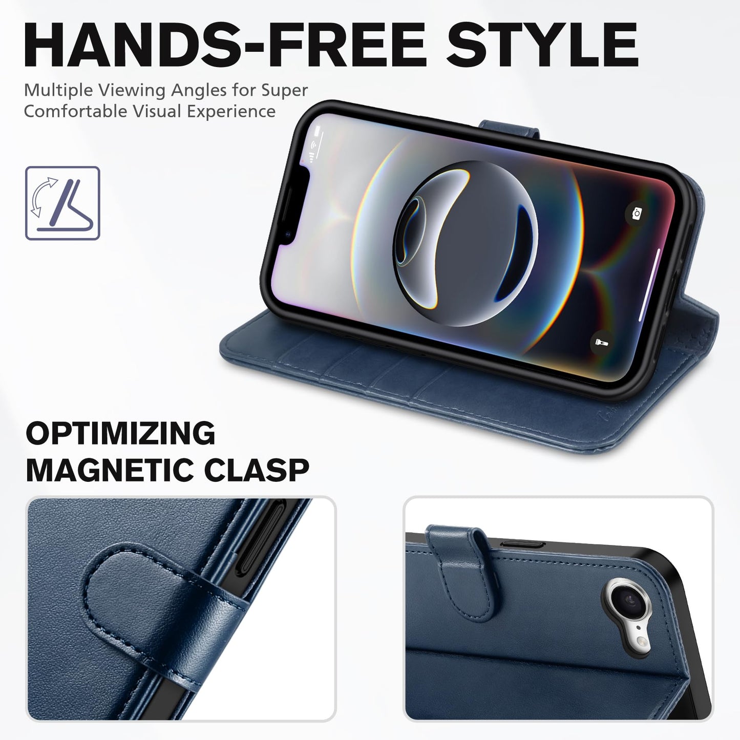 iPhone 16e, [RFID Blocking] 4 Card Holder Kickstand [Shockproof TPU Inner Case] PU Leather Magnetic Closure Protective Cover Compatible with iPhone 16e 6.1" 2025, Black - 7DAY'S