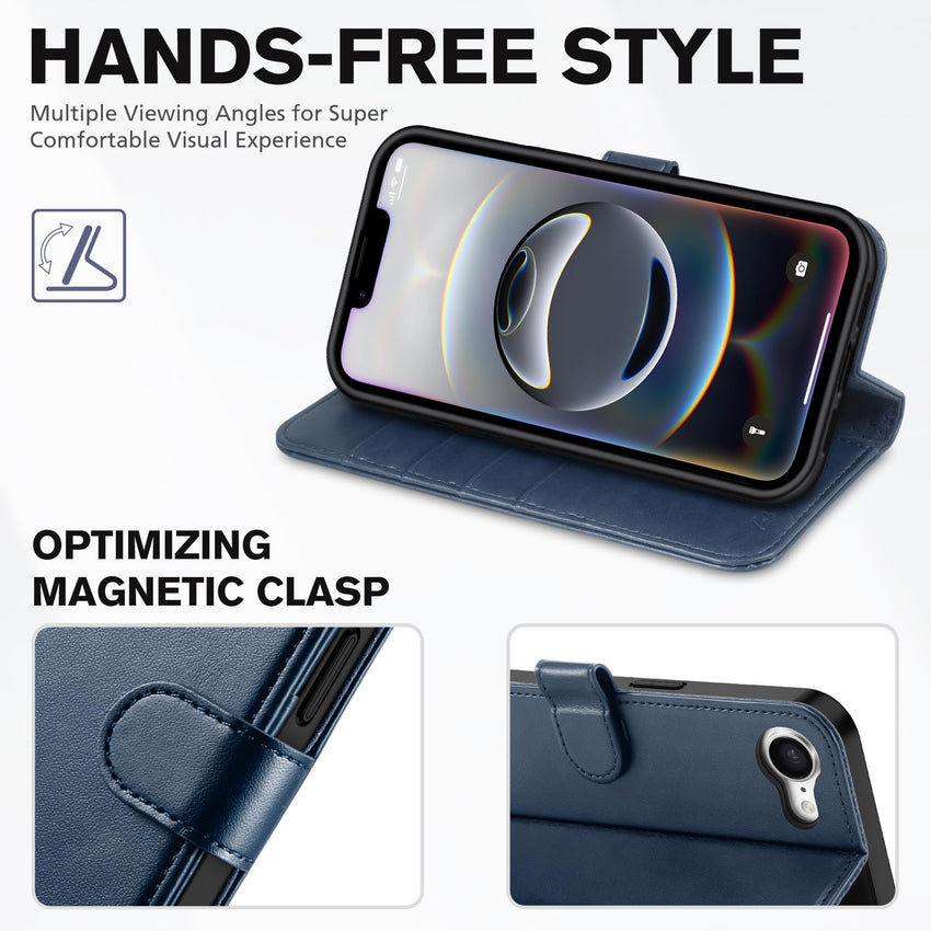 iPhone 16e, [RFID Blocking] 4 Card Holder Kickstand [Shockproof TPU Inner Case] PU Leather Magnetic Closure Protective Cover Compatible with iPhone 16e 6.1" 2025, Black - 7DAY'S