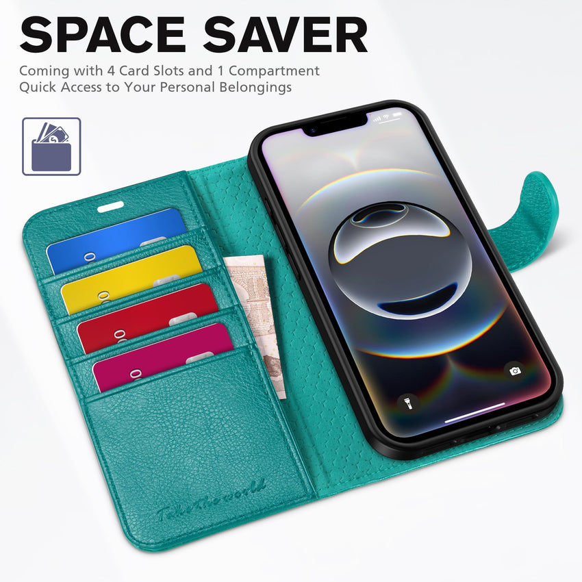 iPhone 16e, [RFID Blocking] 4 Card Holder Kickstand [Shockproof TPU Inner Case] PU Leather Magnetic Closure Protective Cover Compatible with iPhone 16e 6.1" 2025, Black - 7DAY'S