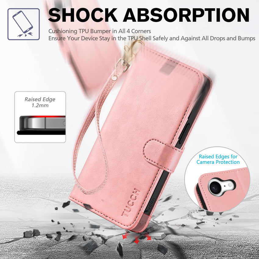 iPhone 16e, [RFID Blocking] 4 Card Holder Kickstand [Shockproof TPU Inner Case] PU Leather Magnetic Closure Protective Cover Compatible with iPhone 16e 6.1" 2025, Black - 7DAY'S