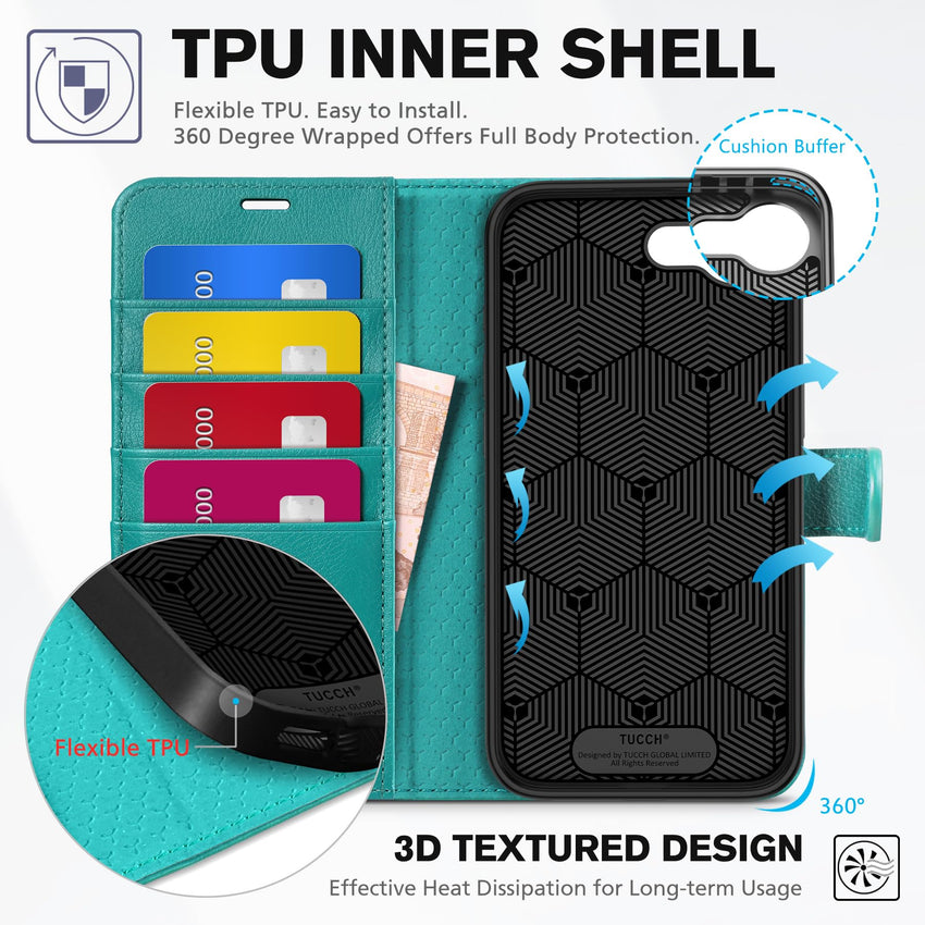 iPhone 16e, [RFID Blocking] 4 Card Holder Kickstand [Shockproof TPU Inner Case] PU Leather Magnetic Closure Protective Cover Compatible with iPhone 16e 6.1" 2025, Black - 7DAY'S