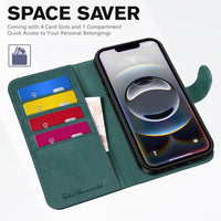 iPhone 16e, [RFID Blocking] 4 Card Holder Kickstand [Shockproof TPU Inner Case] PU Leather Magnetic Closure Protective Cover Compatible with iPhone 16e 6.1" 2025, Black - 7DAY'S