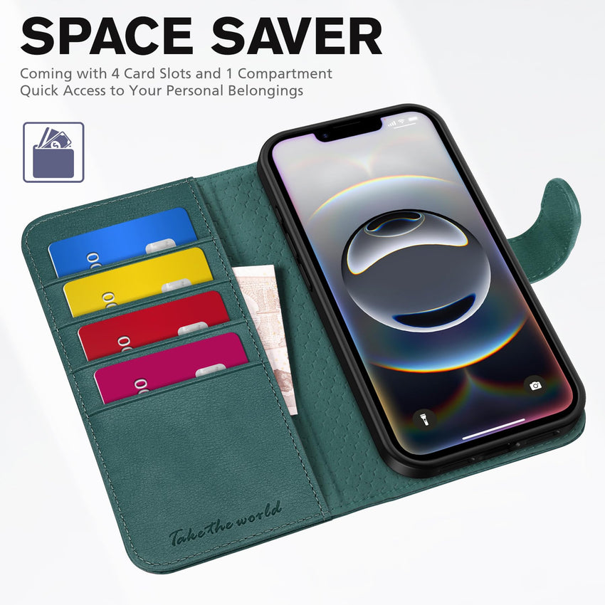 iPhone 16e, [RFID Blocking] 4 Card Holder Kickstand [Shockproof TPU Inner Case] PU Leather Magnetic Closure Protective Cover Compatible with iPhone 16e 6.1" 2025, Black - 7DAY'S