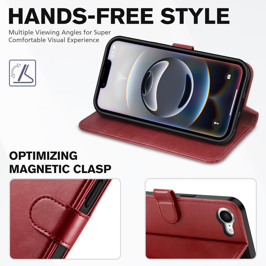 iPhone 16e, [RFID Blocking] 4 Card Holder Kickstand [Shockproof TPU Inner Case] PU Leather Magnetic Closure Protective Cover Compatible with iPhone 16e 6.1" 2025, Black - 7DAY'S