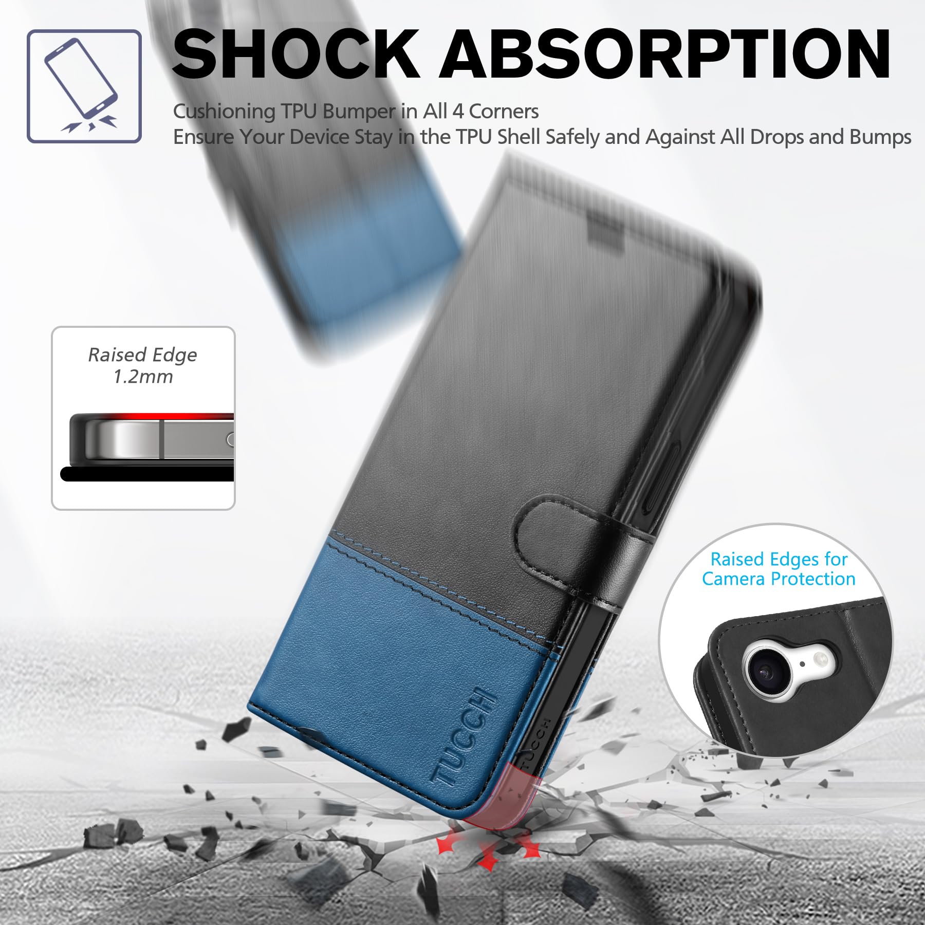 iPhone 16e, [RFID Blocking] 4 Card Holder Kickstand [Shockproof TPU Inner Case] PU Leather Magnetic Closure Protective Cover Compatible with iPhone 16e 6.1" 2025, Black - 7DAY'S