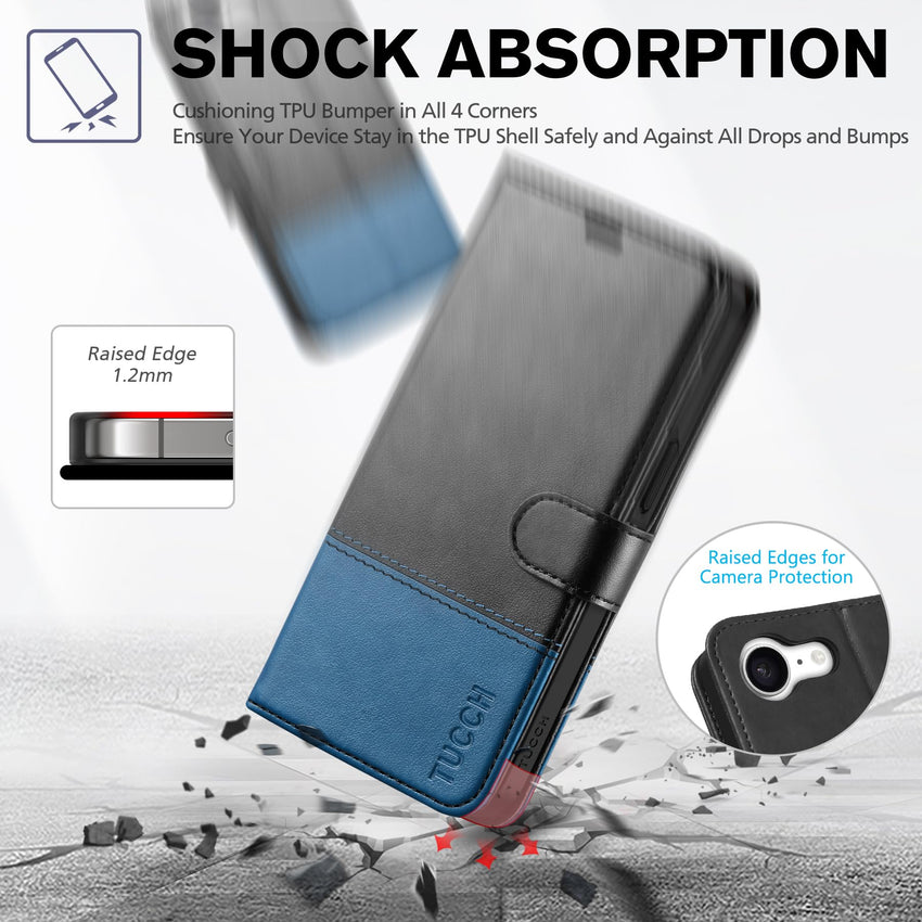 iPhone 16e, [RFID Blocking] 4 Card Holder Kickstand [Shockproof TPU Inner Case] PU Leather Magnetic Closure Protective Cover Compatible with iPhone 16e 6.1" 2025, Black - 7DAY'S