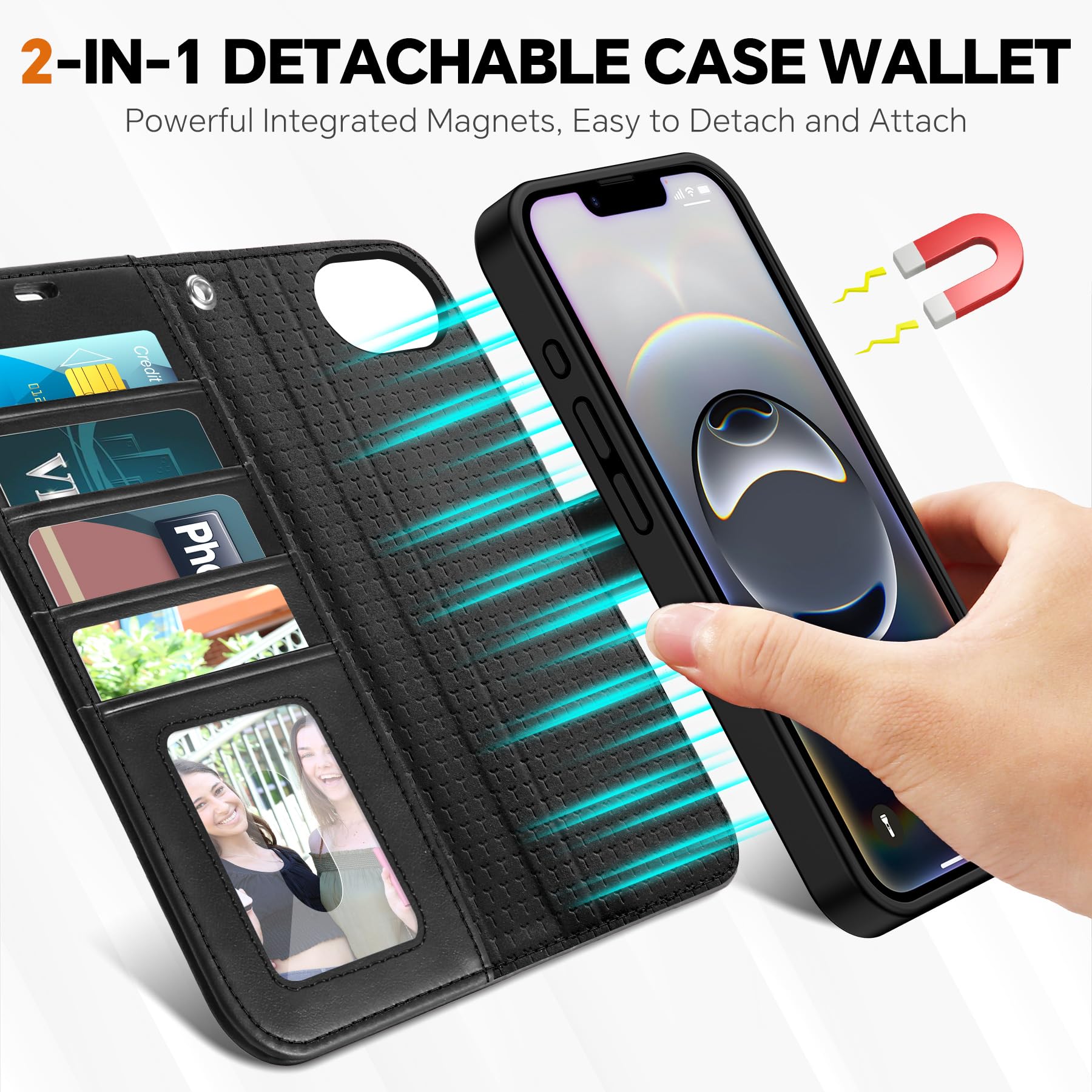 iPhone 16e Wallet 6.1", [Wrist Strap] [Detachable] Magnetic PU Leather Wallet Case RFID Blocking [Wireless Charging] 4 Card Holders Stand Folio Cover for iPhone 16e, Plum Purple - 7DAY'S