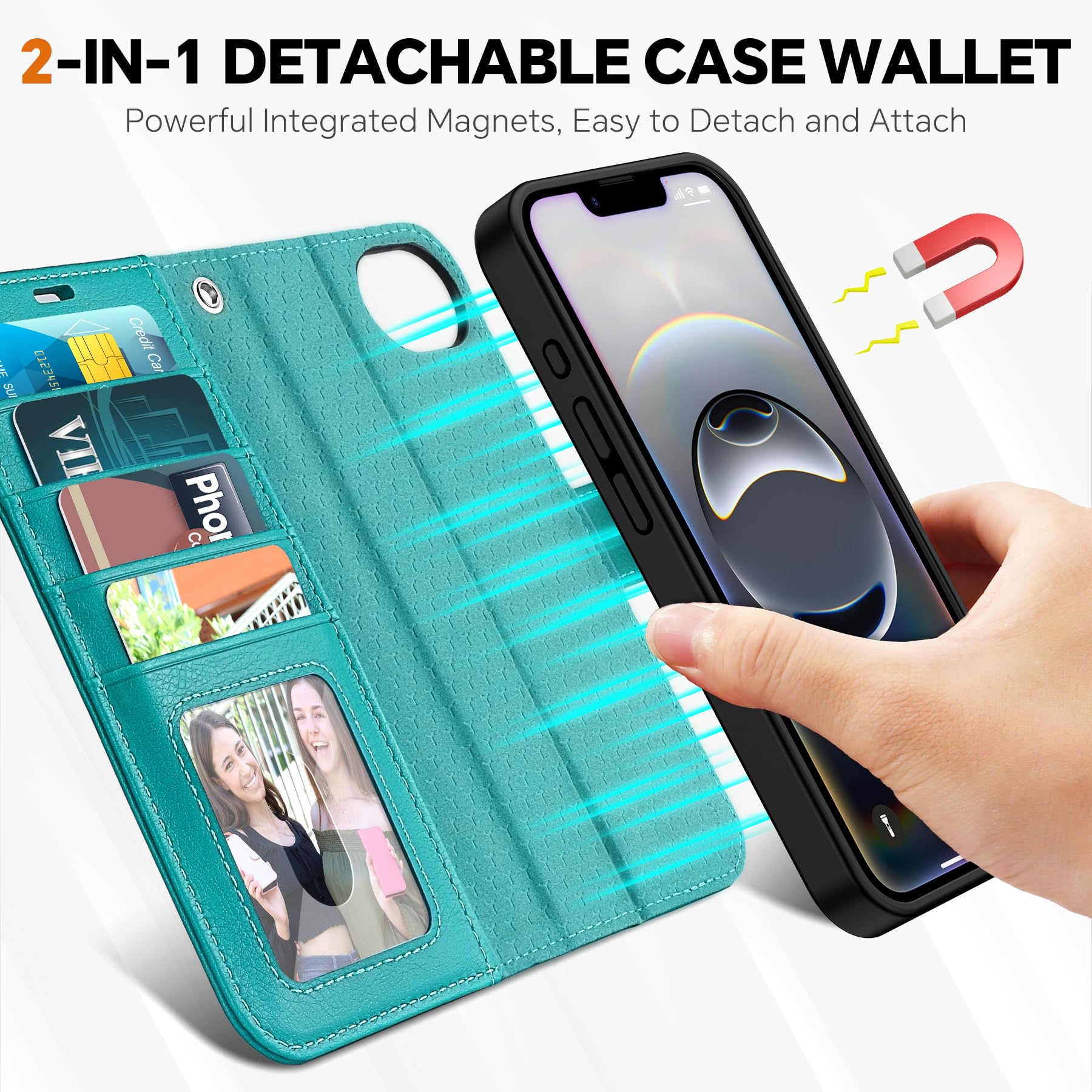 iPhone 16e Wallet 6.1", [Wrist Strap] [Detachable] Magnetic PU Leather Wallet Case RFID Blocking [Wireless Charging] 4 Card Holders Stand Folio Cover for iPhone 16e, Plum Purple - 7DAY'S