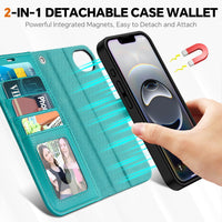 iPhone 16e Wallet 6.1", [Wrist Strap] [Detachable] Magnetic PU Leather Wallet Case RFID Blocking [Wireless Charging] 4 Card Holders Stand Folio Cover for iPhone 16e, Plum Purple - 7DAY'S