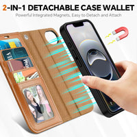 iPhone 16e Wallet 6.1", [Wrist Strap] [Detachable] Magnetic PU Leather Wallet Case RFID Blocking [Wireless Charging] 4 Card Holders Stand Folio Cover for iPhone 16e, Plum Purple - 7DAY'S