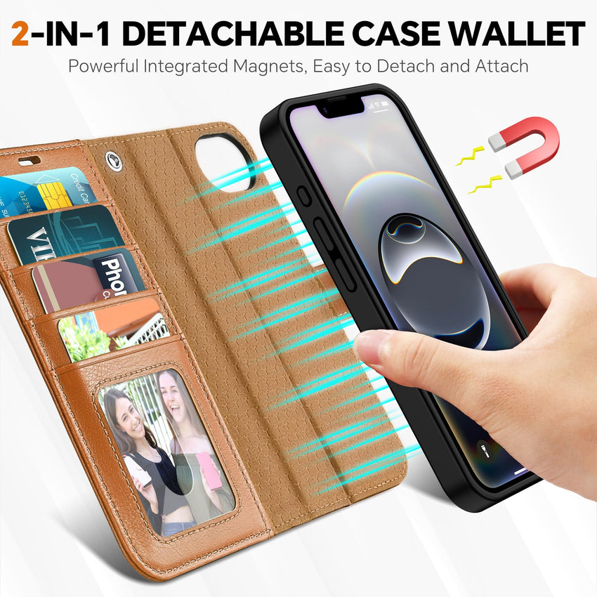 iPhone 16e Wallet 6.1", [Wrist Strap] [Detachable] Magnetic PU Leather Wallet Case RFID Blocking [Wireless Charging] 4 Card Holders Stand Folio Cover for iPhone 16e, Plum Purple - 7DAY'S