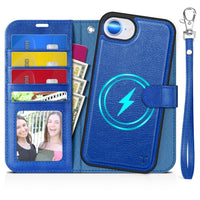iPhone 16e Wallet 6.1", [Wrist Strap] [Detachable] Magnetic PU Leather Wallet Case RFID Blocking [Wireless Charging] 4 Card Holders Stand Folio Cover for iPhone 16e, Plum Purple - 7DAY'S