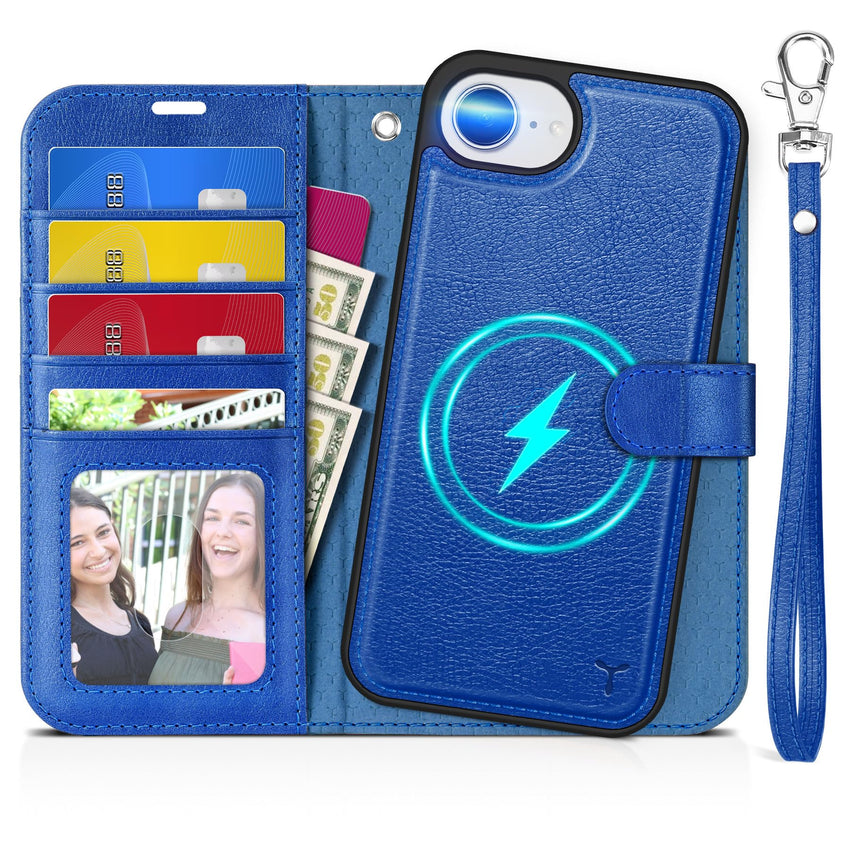iPhone 16e Wallet 6.1", [Wrist Strap] [Detachable] Magnetic PU Leather Wallet Case RFID Blocking [Wireless Charging] 4 Card Holders Stand Folio Cover for iPhone 16e, Plum Purple - 7DAY'S