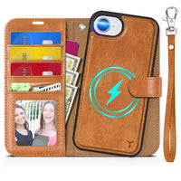iPhone 16e Wallet 6.1", [Wrist Strap] [Detachable] Magnetic PU Leather Wallet Case RFID Blocking [Wireless Charging] 4 Card Holders Stand Folio Cover for iPhone 16e, Plum Purple - 7DAY'S