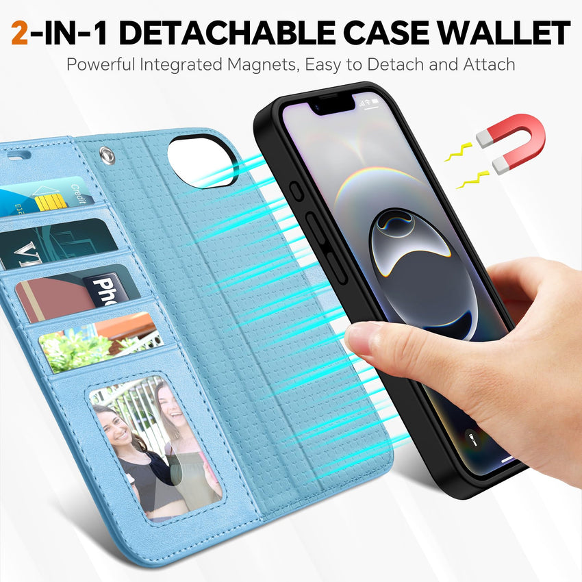 iPhone 16e Wallet 6.1", [Wrist Strap] [Detachable] Magnetic PU Leather Wallet Case RFID Blocking [Wireless Charging] 4 Card Holders Stand Folio Cover for iPhone 16e, Plum Purple - 7DAY'S