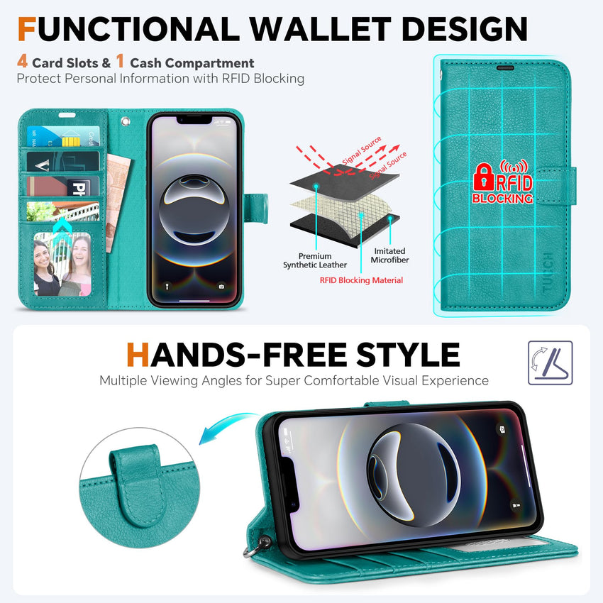 iPhone 16e Wallet 6.1", [Wrist Strap] [Detachable] Magnetic PU Leather Wallet Case RFID Blocking [Wireless Charging] 4 Card Holders Stand Folio Cover for iPhone 16e, Plum Purple - 7DAY'S