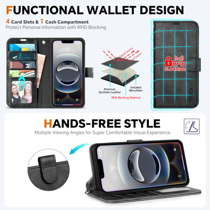 iPhone 16e Wallet 6.1", [Wrist Strap] [Detachable] Magnetic PU Leather Wallet Case RFID Blocking [Wireless Charging] 4 Card Holders Stand Folio Cover for iPhone 16e, Plum Purple - 7DAY'S
