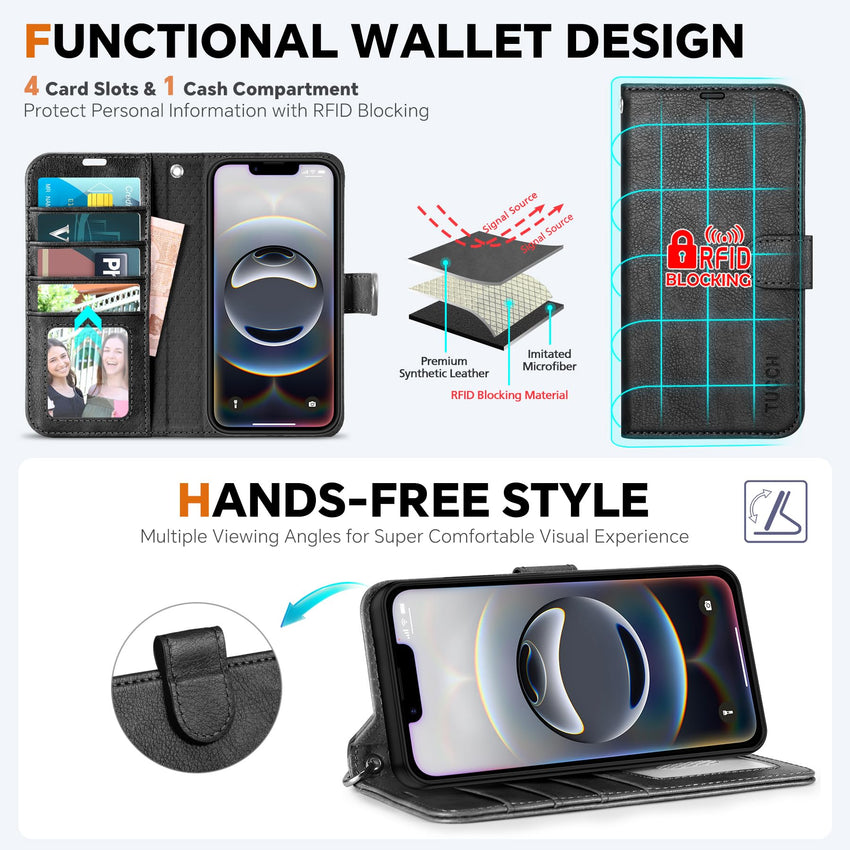 iPhone 16e Wallet 6.1", [Wrist Strap] [Detachable] Magnetic PU Leather Wallet Case RFID Blocking [Wireless Charging] 4 Card Holders Stand Folio Cover for iPhone 16e, Plum Purple - 7DAY'S