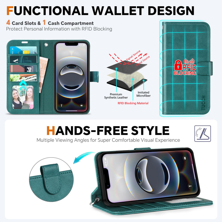 iPhone 16e Wallet 6.1", [Wrist Strap] [Detachable] Magnetic PU Leather Wallet Case RFID Blocking [Wireless Charging] 4 Card Holders Stand Folio Cover for iPhone 16e, Plum Purple - 7DAY'S