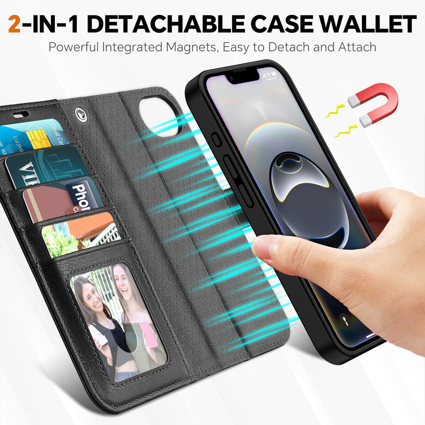 iPhone 16e Wallet 6.1", [Wrist Strap] [Detachable] Magnetic PU Leather Wallet Case RFID Blocking [Wireless Charging] 4 Card Holders Stand Folio Cover for iPhone 16e, Plum Purple - 7DAY'S