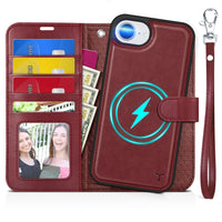 iPhone 16e Wallet 6.1", [Wrist Strap] [Detachable] Magnetic PU Leather Wallet Case RFID Blocking [Wireless Charging] 4 Card Holders Stand Folio Cover for iPhone 16e, Plum Purple - 7DAY'S