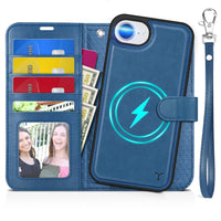 iPhone 16e Wallet 6.1", [Wrist Strap] [Detachable] Magnetic PU Leather Wallet Case RFID Blocking [Wireless Charging] 4 Card Holders Stand Folio Cover for iPhone 16e, Plum Purple - 7DAY'S