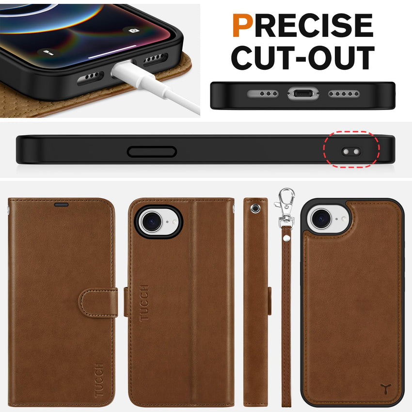 iPhone 16e Wallet 6.1", [Wrist Strap] [Detachable] Magnetic PU Leather Wallet Case RFID Blocking [Wireless Charging] 4 Card Holders Stand Folio Cover for iPhone 16e, Plum Purple - 7DAY'S