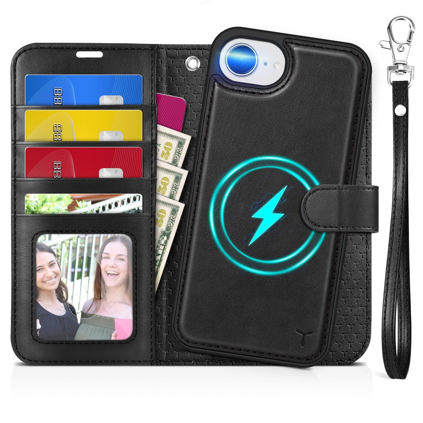 iPhone 16e Wallet 6.1", [Wrist Strap] [Detachable] Magnetic PU Leather Wallet Case RFID Blocking [Wireless Charging] 4 Card Holders Stand Folio Cover for iPhone 16e, Plum Purple - 7DAY'S