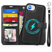 iPhone 16e Wallet 6.1", [Wrist Strap] [Detachable] Magnetic PU Leather Wallet Case RFID Blocking [Wireless Charging] 4 Card Holders Stand Folio Cover for iPhone 16e, Plum Purple - 7DAY'S