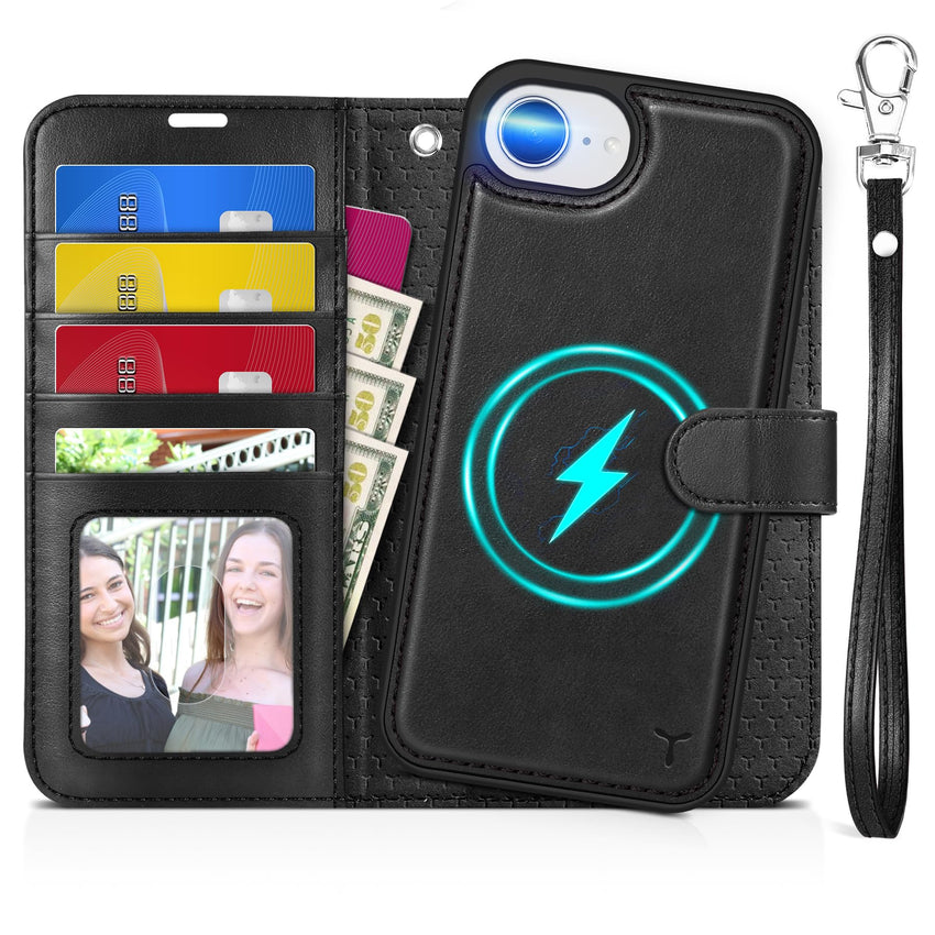 iPhone 16e Wallet 6.1", [Wrist Strap] [Detachable] Magnetic PU Leather Wallet Case RFID Blocking [Wireless Charging] 4 Card Holders Stand Folio Cover for iPhone 16e, Plum Purple - 7DAY'S