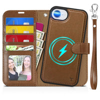 iPhone 16e Wallet 6.1", [Wrist Strap] [Detachable] Magnetic PU Leather Wallet Case RFID Blocking [Wireless Charging] 4 Card Holders Stand Folio Cover for iPhone 16e, Plum Purple - 7DAY'S