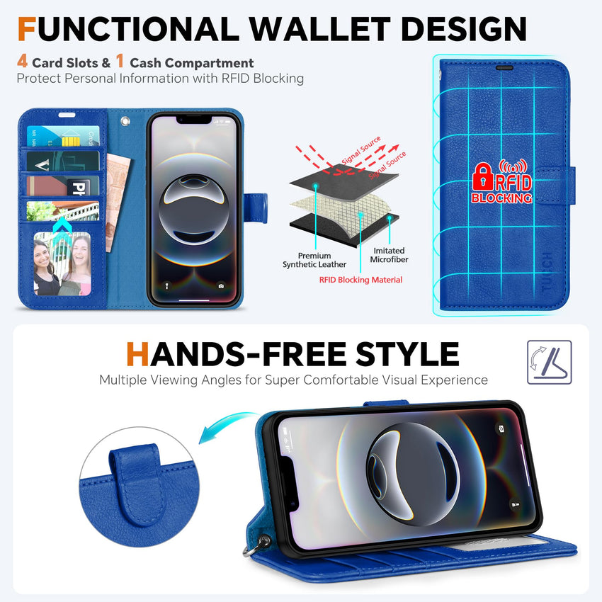 iPhone 16e Wallet 6.1", [Wrist Strap] [Detachable] Magnetic PU Leather Wallet Case RFID Blocking [Wireless Charging] 4 Card Holders Stand Folio Cover for iPhone 16e, Plum Purple - 7DAY'S