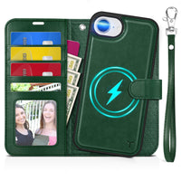 iPhone 16e Wallet 6.1", [Wrist Strap] [Detachable] Magnetic PU Leather Wallet Case RFID Blocking [Wireless Charging] 4 Card Holders Stand Folio Cover for iPhone 16e, Plum Purple - 7DAY'S