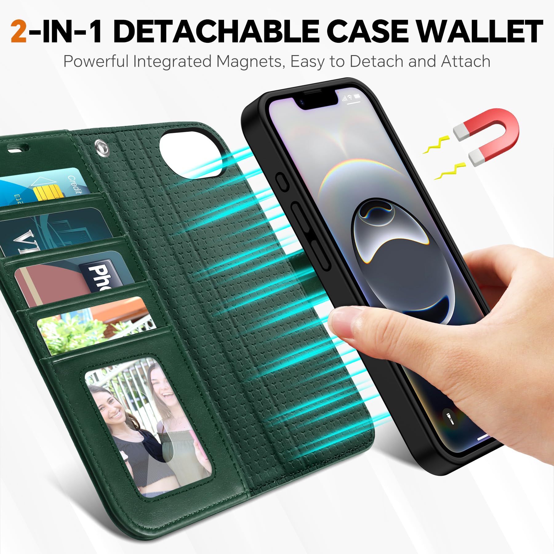iPhone 16e Wallet 6.1", [Wrist Strap] [Detachable] Magnetic PU Leather Wallet Case RFID Blocking [Wireless Charging] 4 Card Holders Stand Folio Cover for iPhone 16e, Plum Purple - 7DAY'S
