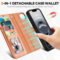 iPhone 16e Wallet 6.1", [Wrist Strap] [Detachable] Magnetic PU Leather Wallet Case RFID Blocking [Wireless Charging] 4 Card Holders Stand Folio Cover for iPhone 16e, Plum Purple - 7DAY'S