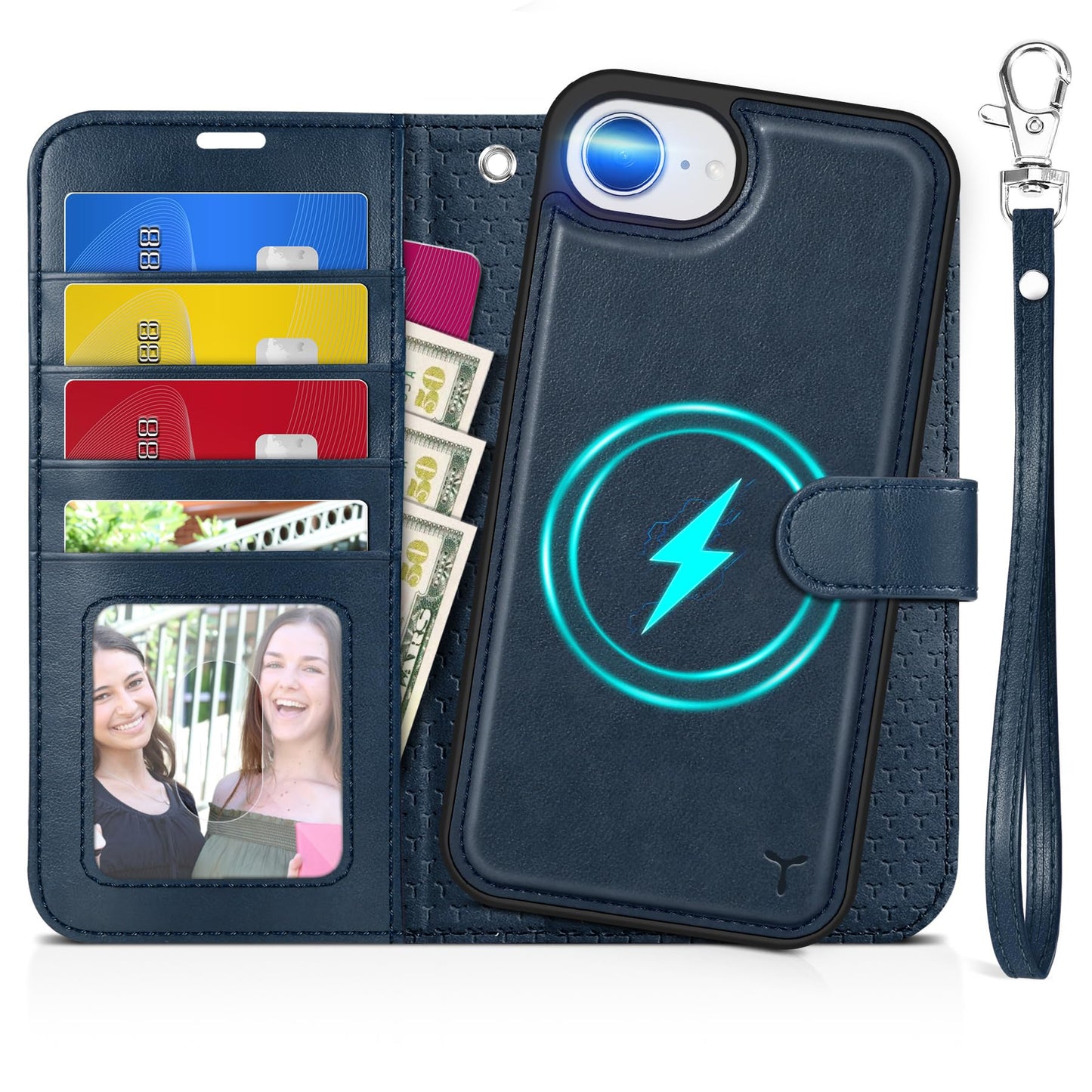 iPhone 16e Wallet 6.1", [Wrist Strap] [Detachable] Magnetic PU Leather Wallet Case RFID Blocking [Wireless Charging] 4 Card Holders Stand Folio Cover for iPhone 16e, Plum Purple - 7DAY'S
