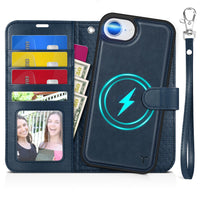 iPhone 16e Wallet 6.1", [Wrist Strap] [Detachable] Magnetic PU Leather Wallet Case RFID Blocking [Wireless Charging] 4 Card Holders Stand Folio Cover for iPhone 16e, Plum Purple - 7DAY'S