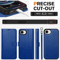 iPhone 16e Wallet 6.1", [Wrist Strap] [Detachable] Magnetic PU Leather Wallet Case RFID Blocking [Wireless Charging] 4 Card Holders Stand Folio Cover for iPhone 16e, Plum Purple - 7DAY'S