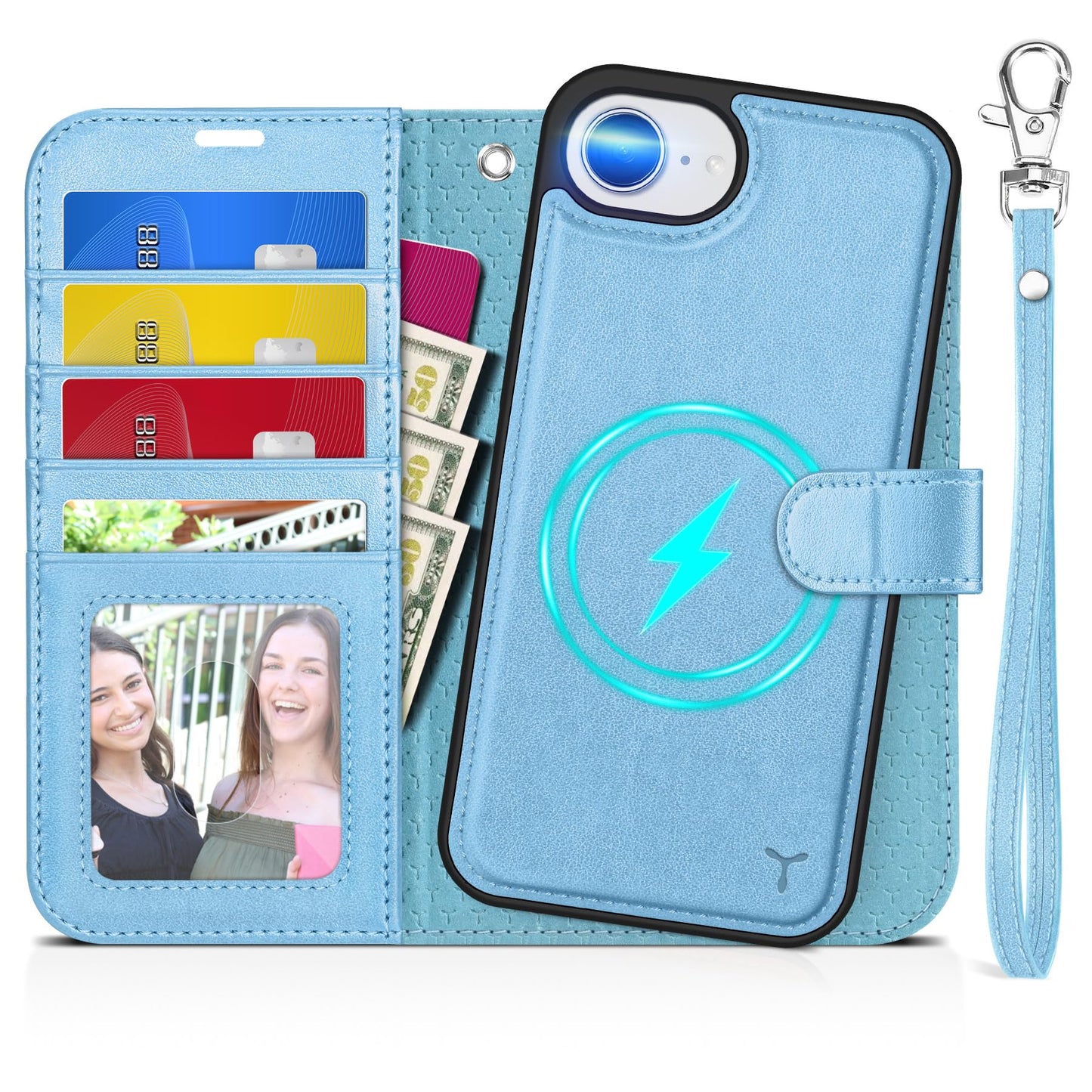 iPhone 16e Wallet 6.1", [Wrist Strap] [Detachable] Magnetic PU Leather Wallet Case RFID Blocking [Wireless Charging] 4 Card Holders Stand Folio Cover for iPhone 16e, Plum Purple - 7DAY'S