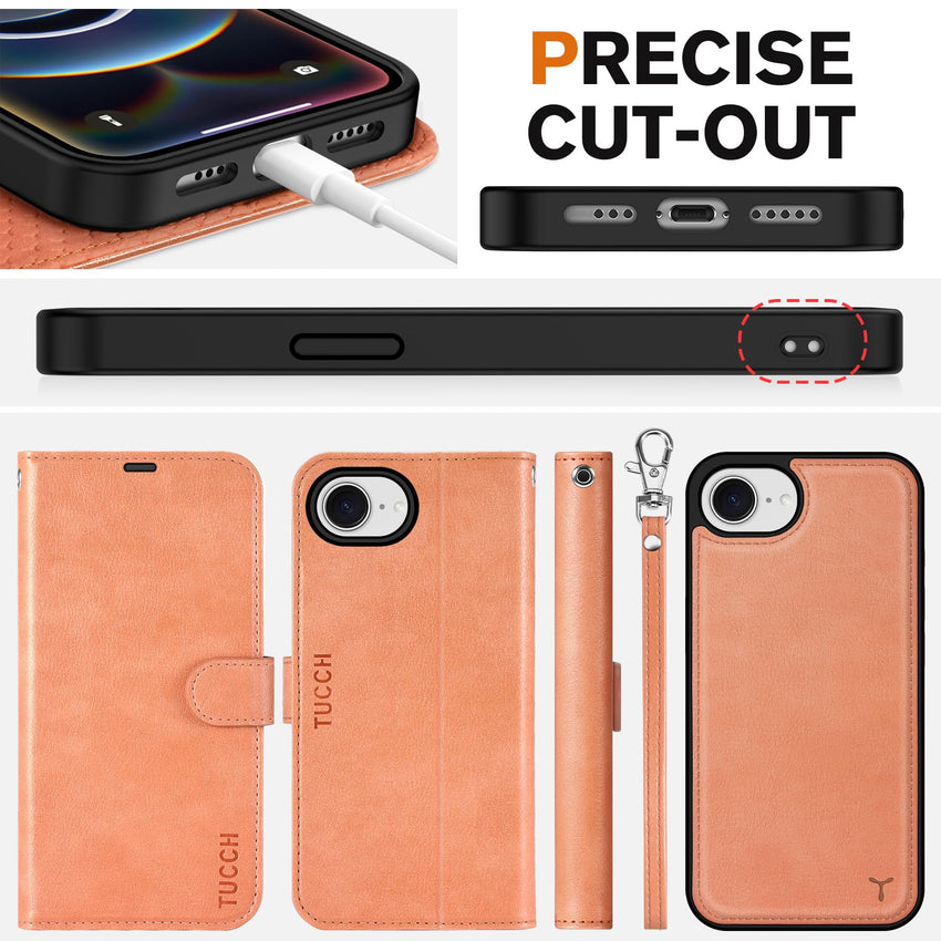 iPhone 16e Wallet 6.1", [Wrist Strap] [Detachable] Magnetic PU Leather Wallet Case RFID Blocking [Wireless Charging] 4 Card Holders Stand Folio Cover for iPhone 16e, Plum Purple - 7DAY'S
