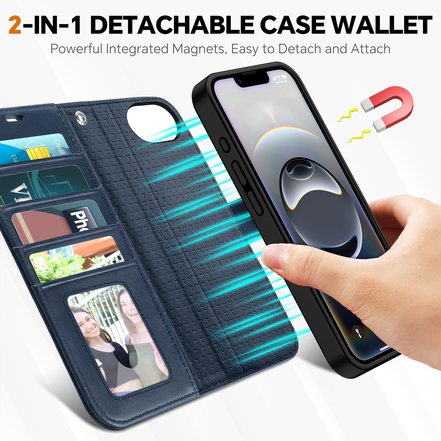 iPhone 16e Wallet 6.1", [Wrist Strap] [Detachable] Magnetic PU Leather Wallet Case RFID Blocking [Wireless Charging] 4 Card Holders Stand Folio Cover for iPhone 16e, Plum Purple - 7DAY'S
