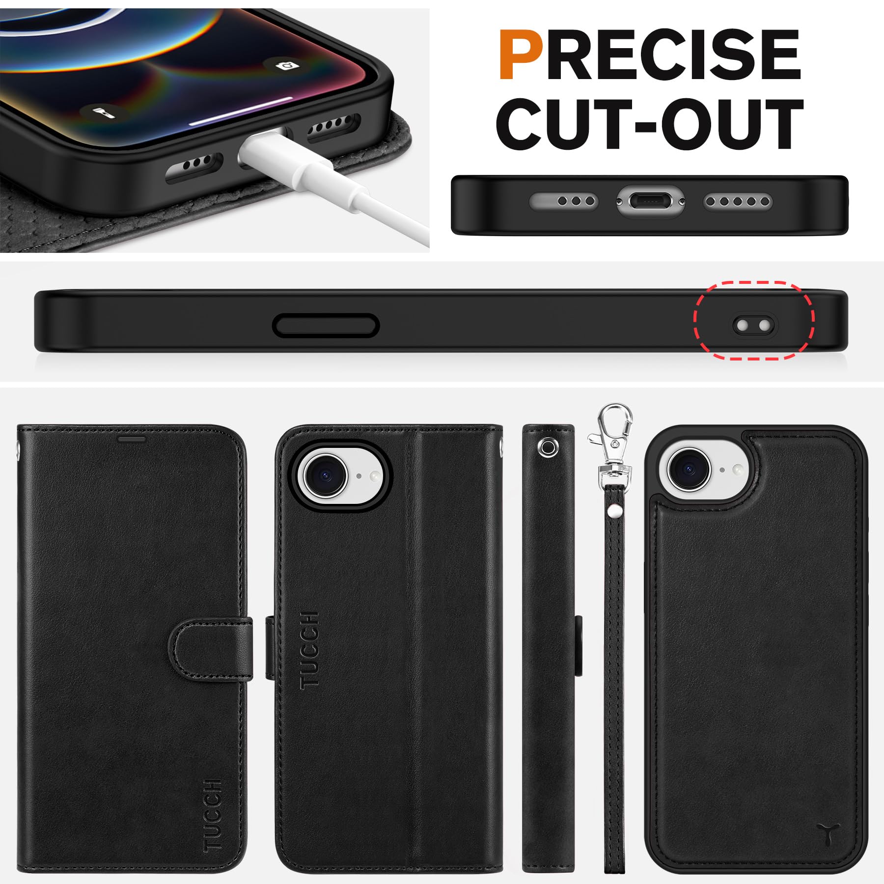 iPhone 16e Wallet 6.1", [Wrist Strap] [Detachable] Magnetic PU Leather Wallet Case RFID Blocking [Wireless Charging] 4 Card Holders Stand Folio Cover for iPhone 16e, Plum Purple - 7DAY'S