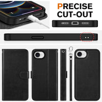 iPhone 16e Wallet 6.1", [Wrist Strap] [Detachable] Magnetic PU Leather Wallet Case RFID Blocking [Wireless Charging] 4 Card Holders Stand Folio Cover for iPhone 16e, Plum Purple - 7DAY'S