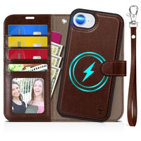 iPhone 16e Wallet 6.1", [Wrist Strap] [Detachable] Magnetic PU Leather Wallet Case RFID Blocking [Wireless Charging] 4 Card Holders Stand Folio Cover for iPhone 16e, Plum Purple - 7DAY'S
