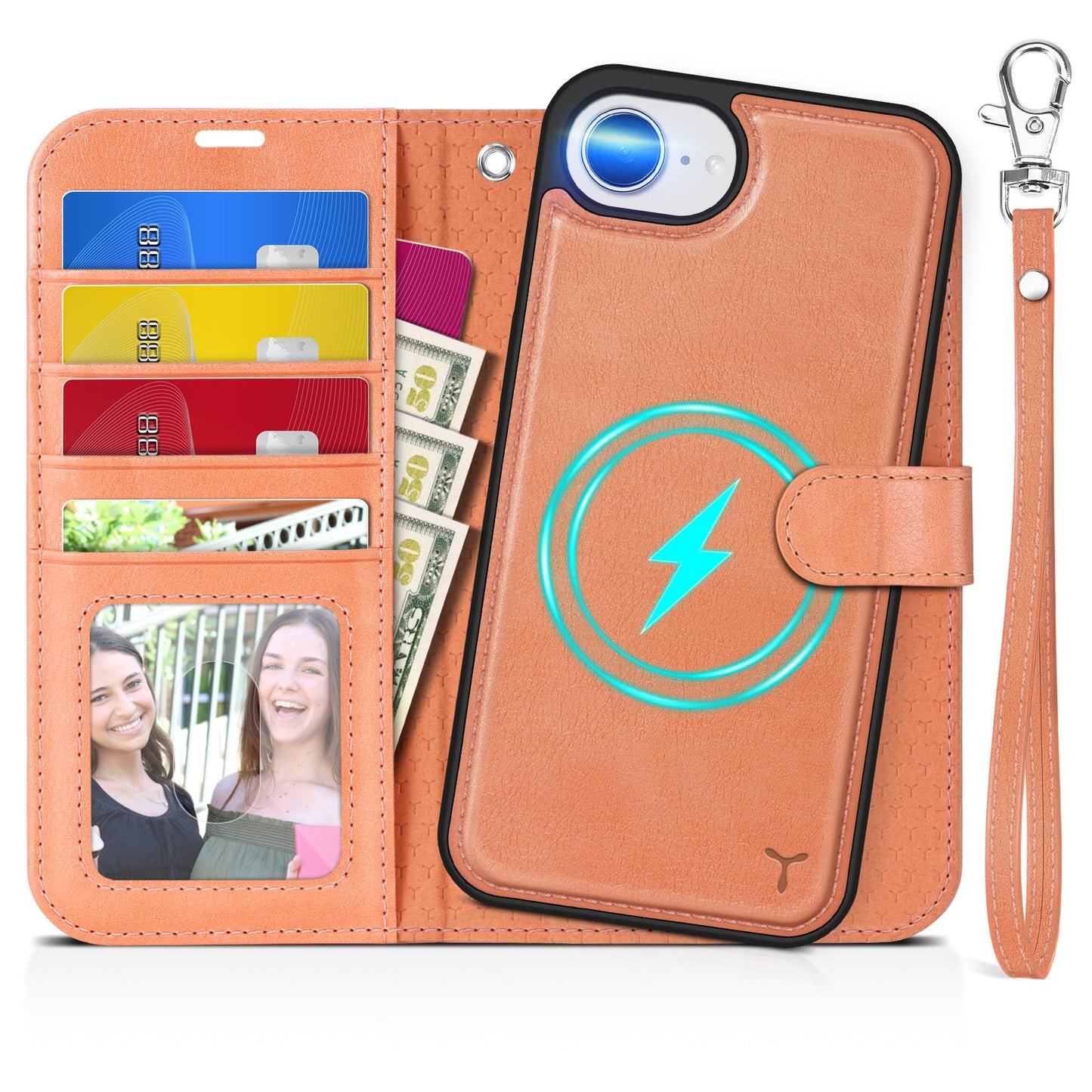 iPhone 16e Wallet 6.1", [Wrist Strap] [Detachable] Magnetic PU Leather Wallet Case RFID Blocking [Wireless Charging] 4 Card Holders Stand Folio Cover for iPhone 16e, Plum Purple - 7DAY'S