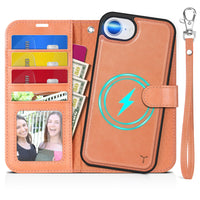 iPhone 16e Wallet 6.1", [Wrist Strap] [Detachable] Magnetic PU Leather Wallet Case RFID Blocking [Wireless Charging] 4 Card Holders Stand Folio Cover for iPhone 16e, Plum Purple - 7DAY'S