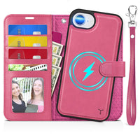 iPhone 16e Wallet 6.1", [Wrist Strap] [Detachable] Magnetic PU Leather Wallet Case RFID Blocking [Wireless Charging] 4 Card Holders Stand Folio Cover for iPhone 16e, Plum Purple - 7DAY'S
