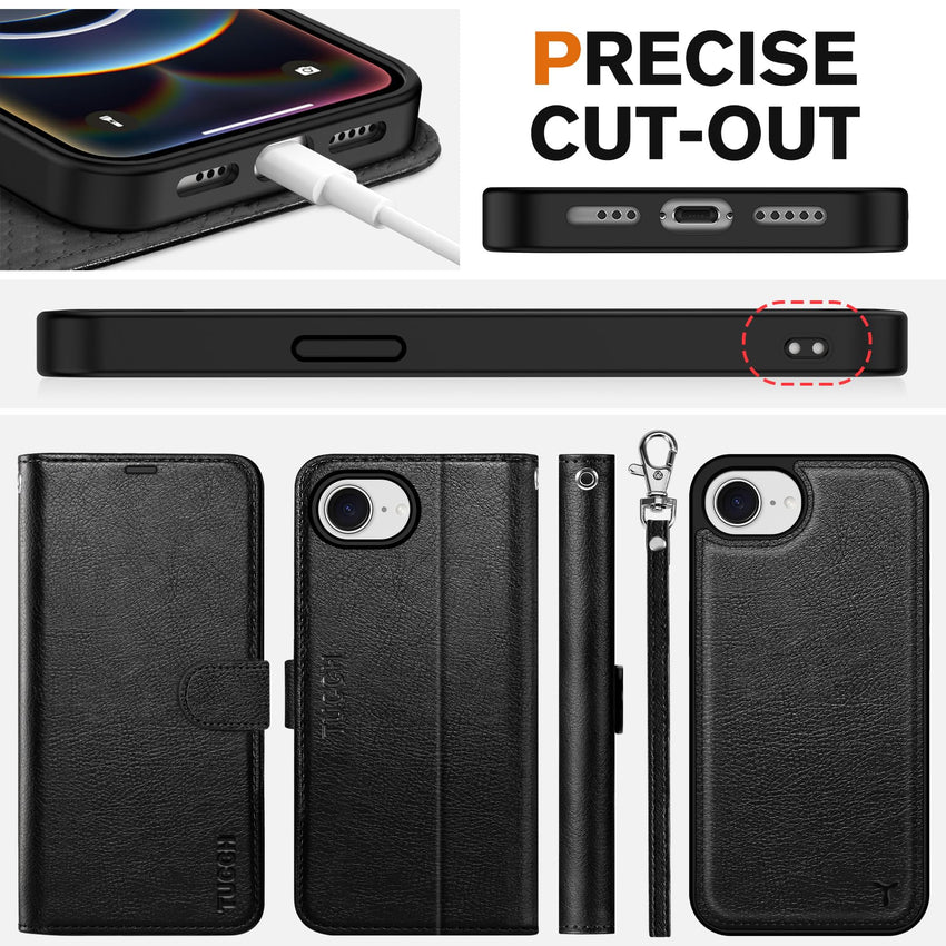 iPhone 16e Wallet 6.1", [Wrist Strap] [Detachable] Magnetic PU Leather Wallet Case RFID Blocking [Wireless Charging] 4 Card Holders Stand Folio Cover for iPhone 16e, Plum Purple - 7DAY'S